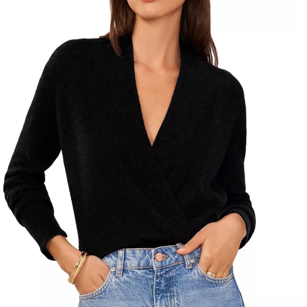 NWT 1.STATE Cross Front Black Long Sleeve Sweater - Size M